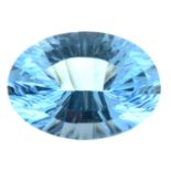 An oval shape blue topaz weighing 23.60ct measuring 21.48 by 15.38 by 10.1mm.