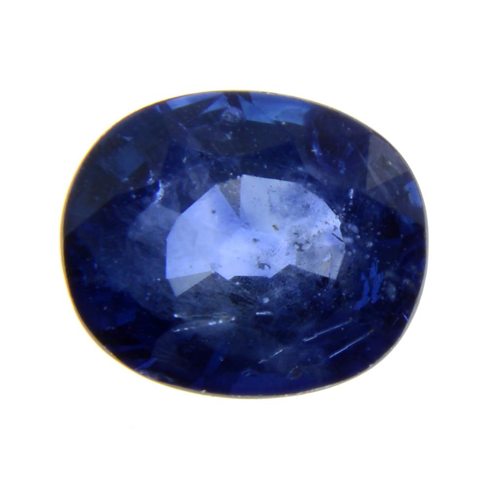 An oval shape blue sapphire weighing 1.68ct measuring 7.18 by 6.45 by 4mm.