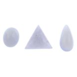 Selection of vari-shape and vari-size blue chalcedony cabochons weighing 239ct.