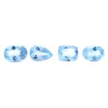 Four vari-shape blue topazes weighing 31.39ct.