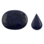 Two vari-shape lapis lazuli cabochons.