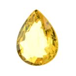 A pear shape yellow sapphire weighing 2.08ct measuring 9 by 6.94 by 3.73mm.