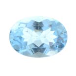 An oval-shape blue topaz, weighing 7.49cts.