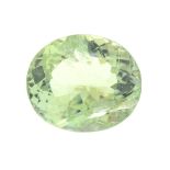 An oval shape amblygonite weighing 3ct measuring 9.7 by 8.4 by 5.6mm.