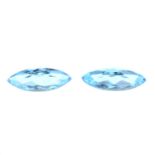 Pair of marquise shape blue topaz.