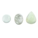 Selection of vari-shape prehnite and quartz cabochons weighing 91.04ct PLEASE NOTE THIS LOT