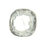 A fancy shape colourless sapphire weighing 2.40ct measuring 7.5 by 7.75 by 4.1mm.