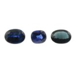 Eight vari-shape blue sapphires.
