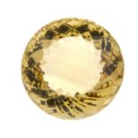 A circular shape yellow topaz weighing 115.80ct measuring approximately 30 by 30mm.
