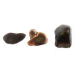 Three irregular shaped fire agate weighing 41.96ct PLEASE NOTE THIS LOT WILL CARRY VAT AT 20%