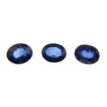 A selection of oval shape blue sapphires.