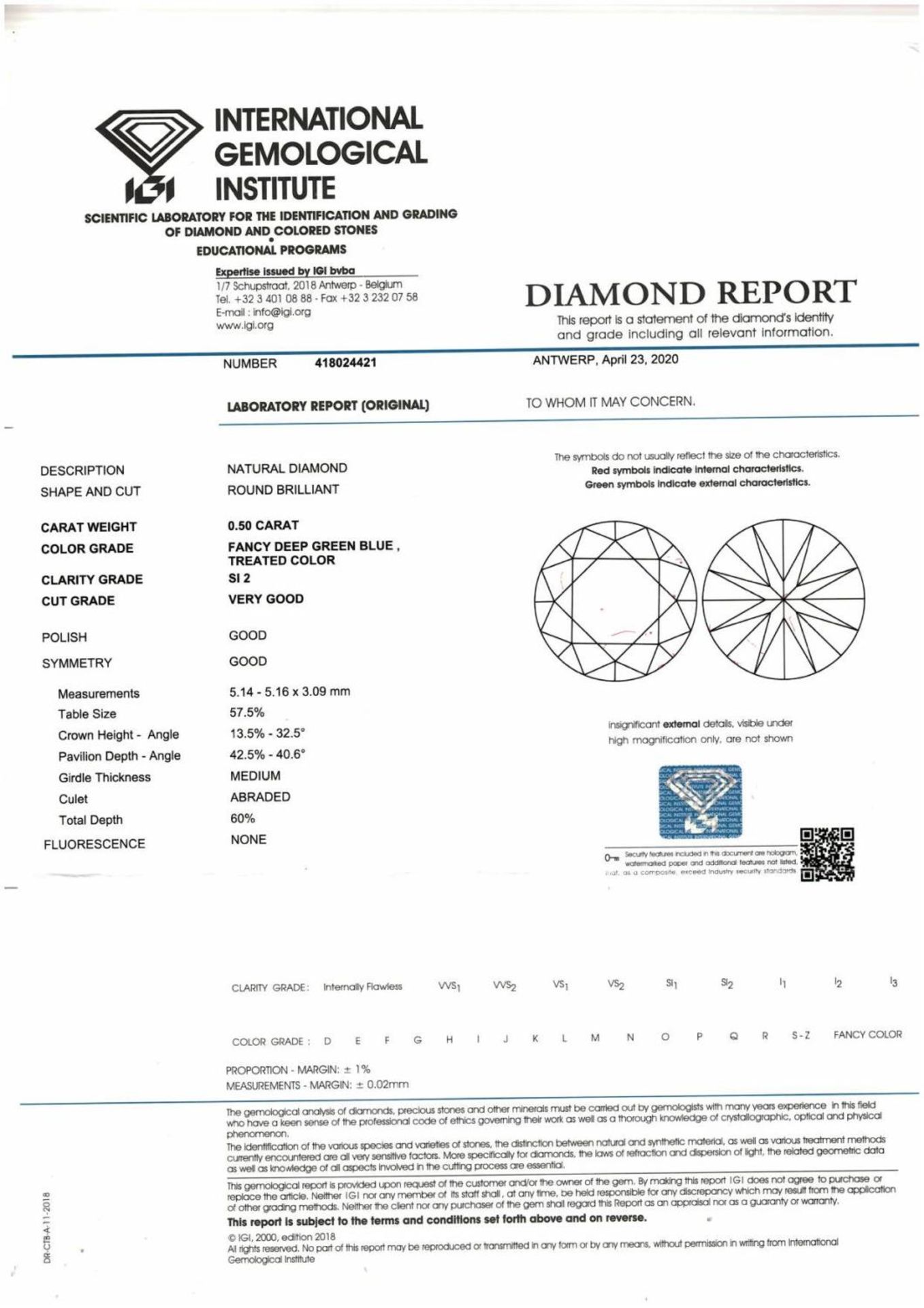 A brilliant cut blue diamond weighing 0.50ct within security seal. - Image 3 of 3