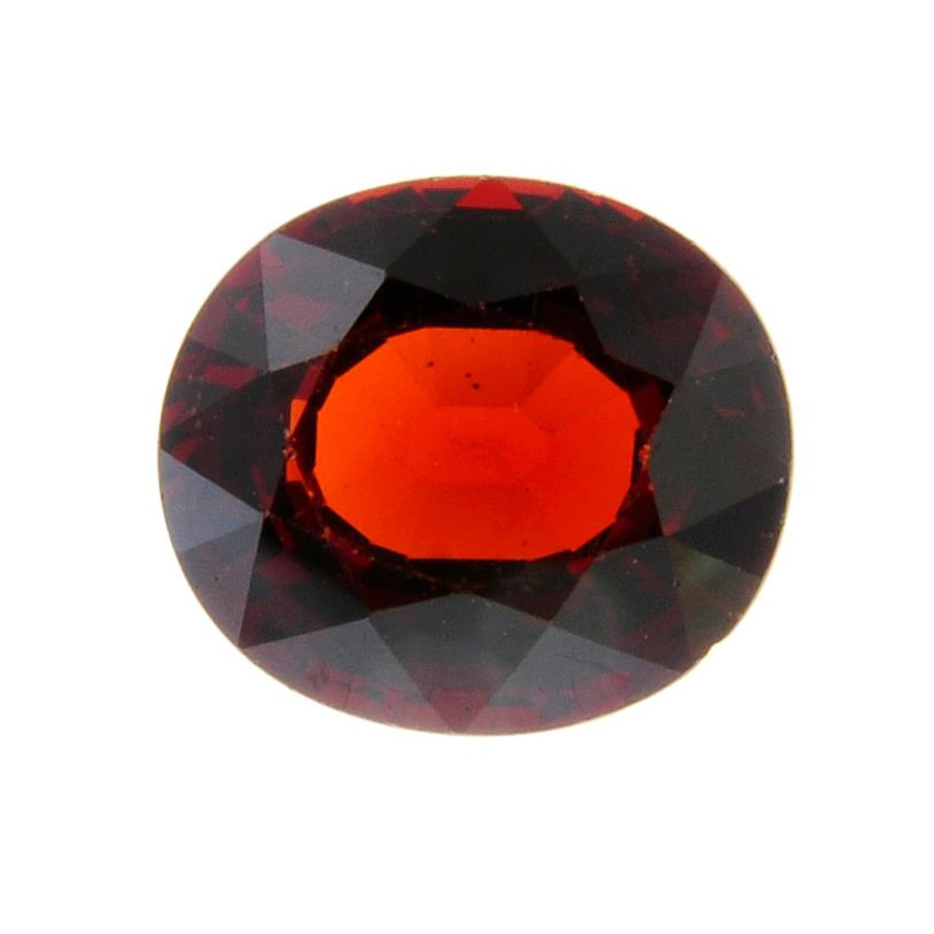 A oval shape garnet weighing 5.99ct measuring 11.25 by 9.95 by 5.9mm.