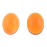 Pair of fire opal weighing 2.03ct measuring approximately 8.1 by 6.2 by 3.9mm.