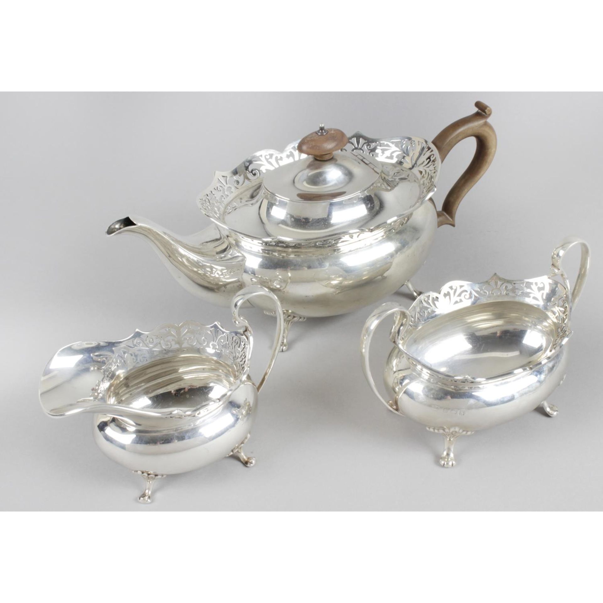 A 1920's silver three piece tea service,