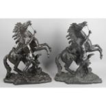 A pair of late 19th century Spelter Marley horsemen,