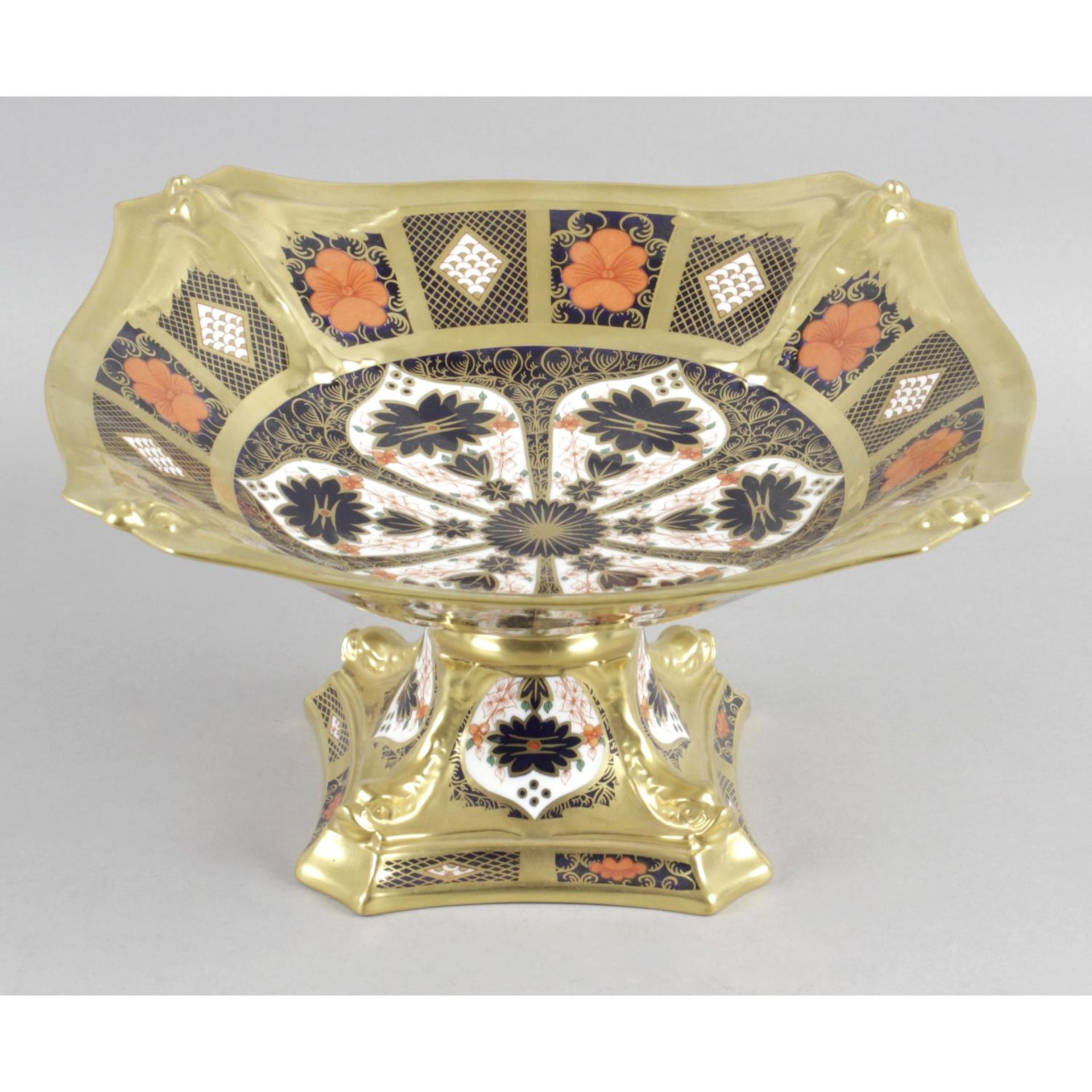A good Royal Crown Derby porcelain Imari pattern pedestal dish,