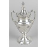 An early George V silver pot pourri twin-handled vase,