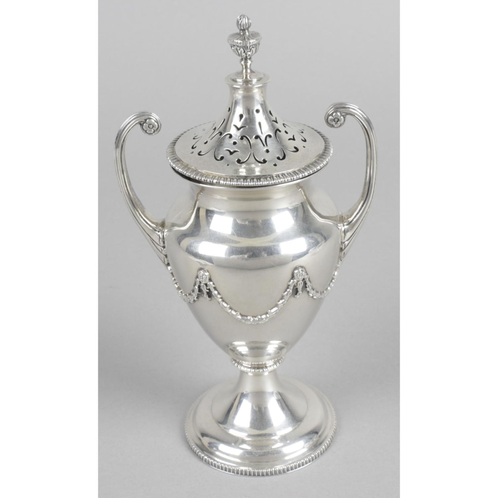 An early George V silver pot pourri twin-handled vase,