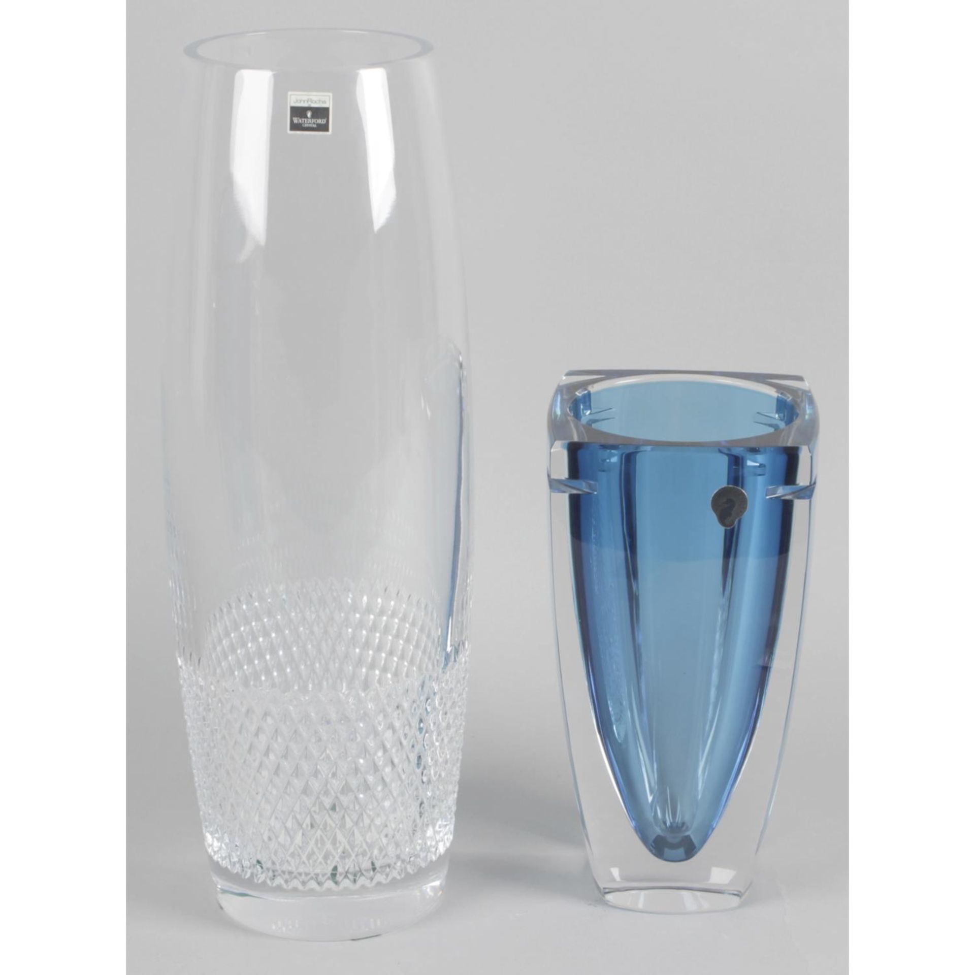 A Waterford crystal Metra Turquoise vase, height 10 (25.5cm).