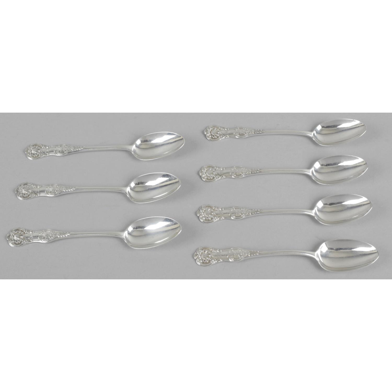 Seven Victorian Scottish silver teaspoons, in Queen's pattern, with initial engraved terminal.