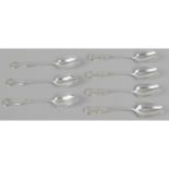 Seven Victorian Scottish silver teaspoons, in Queen's pattern, with initial engraved terminal.