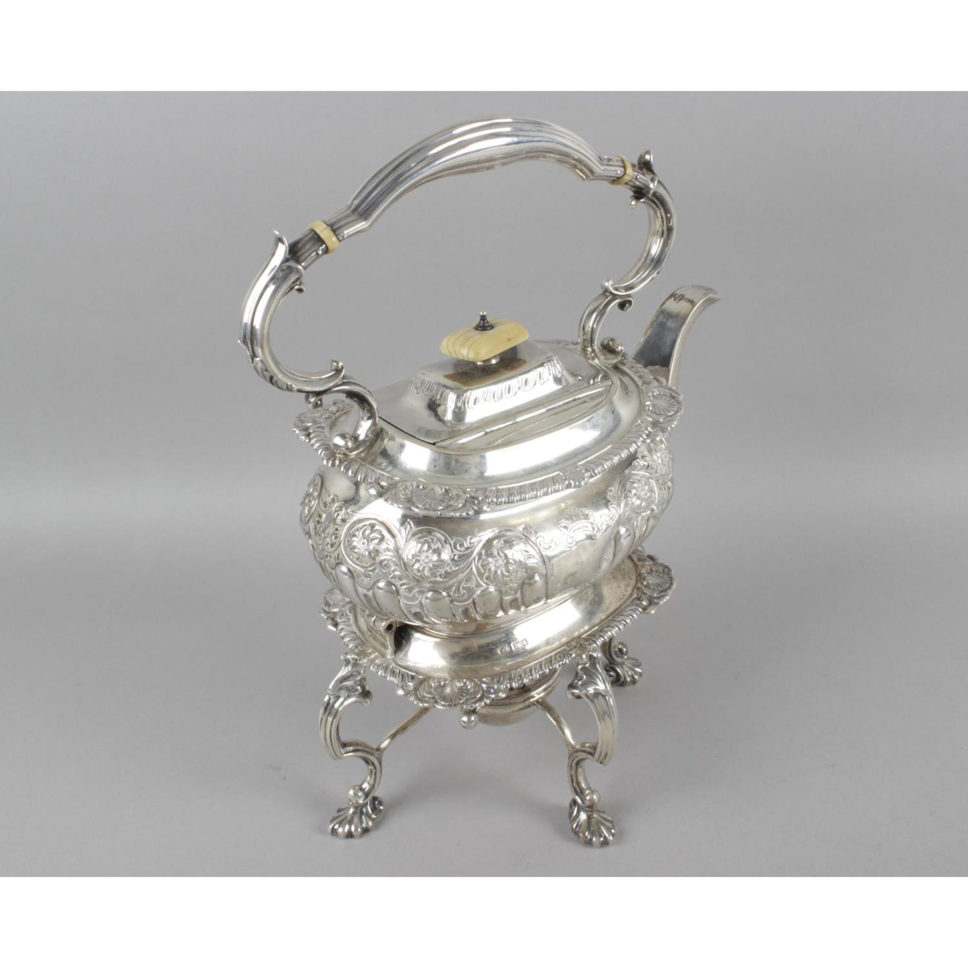 An Edwardian silver spirit kettle on stand, - Image 2 of 7