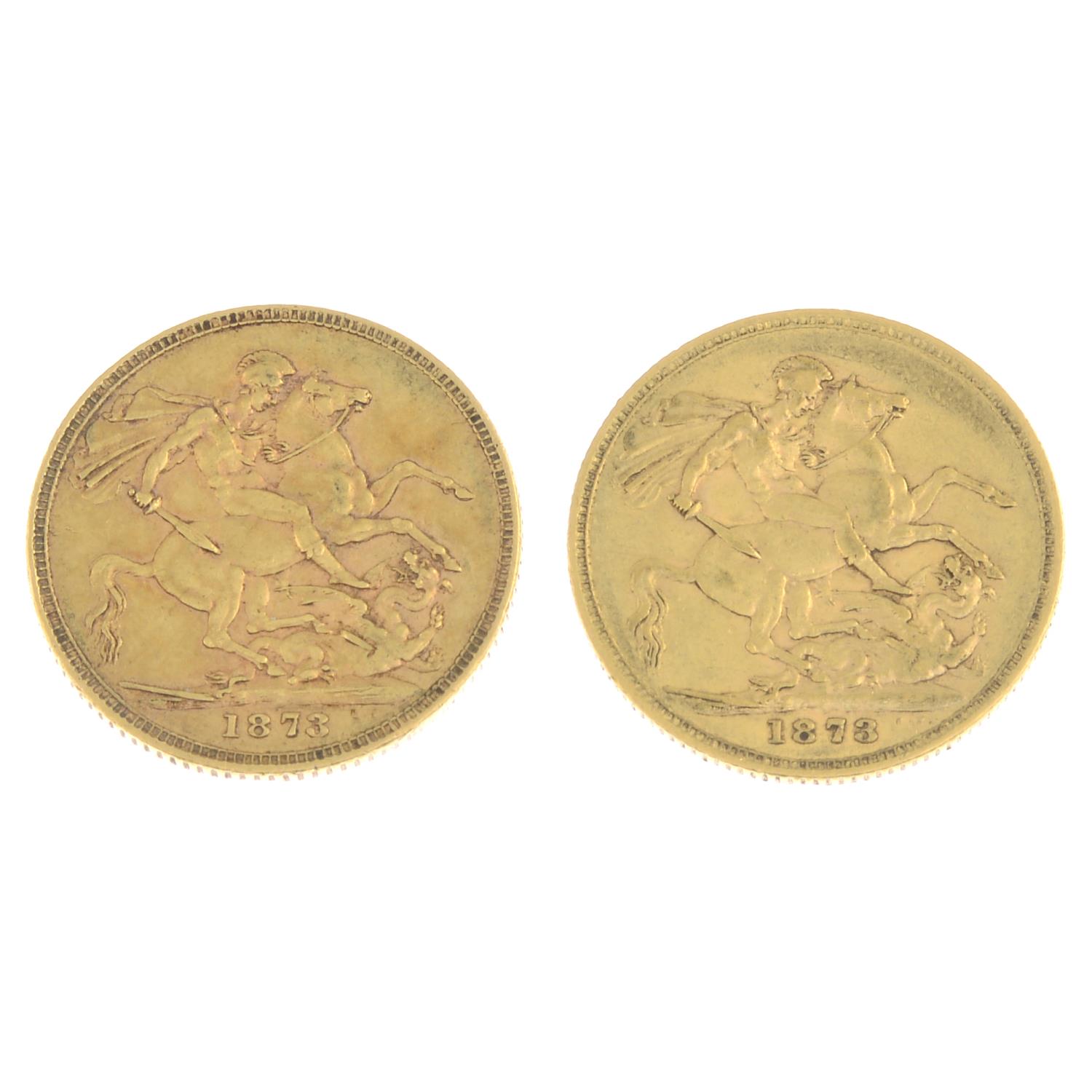 Victoria, Sovereigns (2), 1873, 1873S (S 3856A, 3858A). - Image 2 of 2