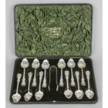 An attractive late Victorian cased set of twelve silver teaspoons,