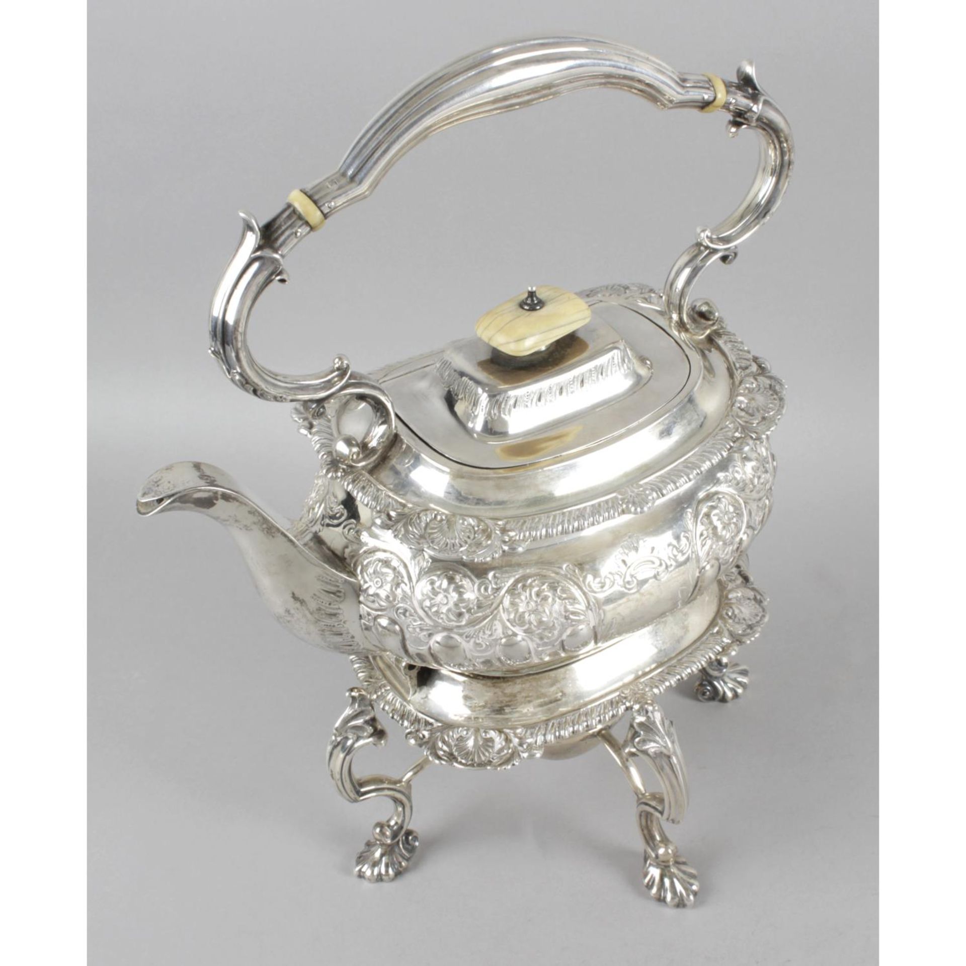 An Edwardian silver spirit kettle on stand,