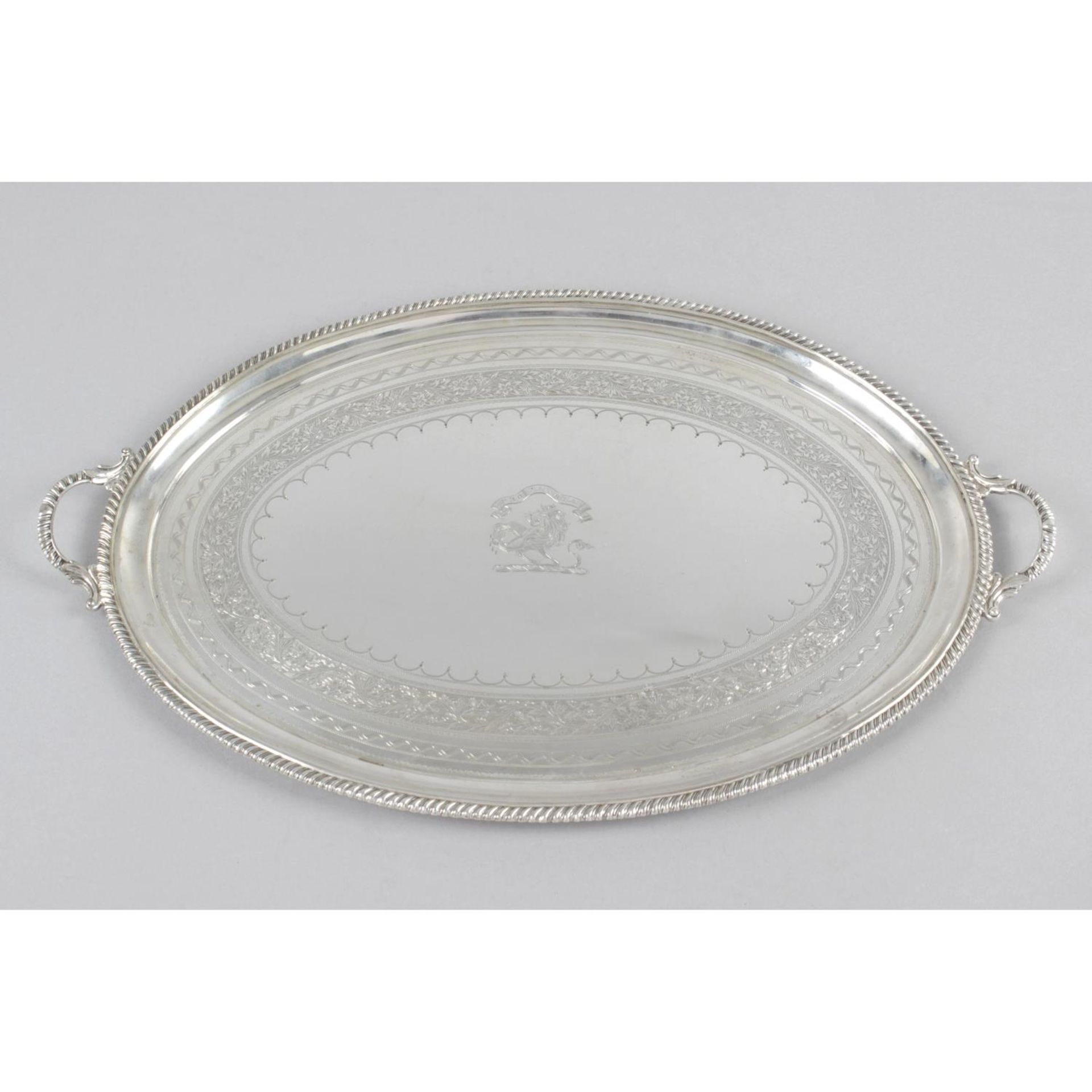 A mid-Victorian silver twin-handled oval tray,