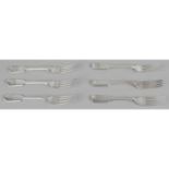 A large assortment of silver forks,