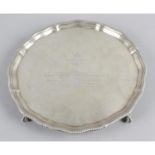 A 1930's Scottish silver salver of circular outline,