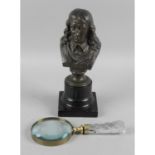 A bronze spelter head and shoulder bust depicting Milton,
