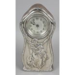 An Edwardian silver mounted desk clock,
