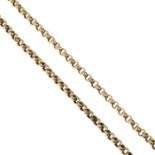 An early 20th century 9ct gold belcher-link longuard chain.Stamped 9 375.