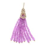 An 18ct gold pink sapphire and brilliant-cut diamond 'The London Collection' tassel pendant,