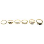 Three 9ct gold diamond dress rings,