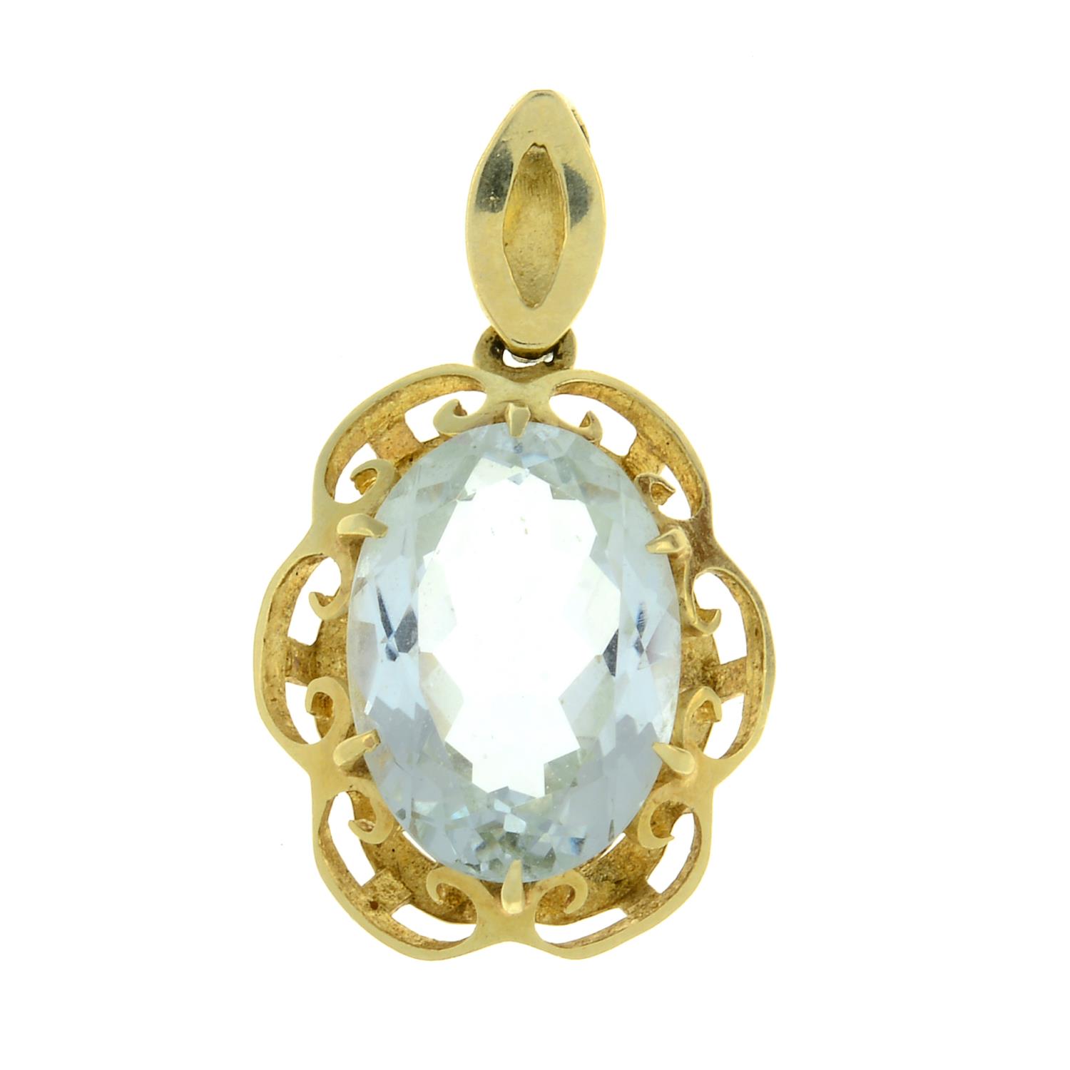 An aquamarine pendant.Aquamarine calculated weight 4.33cts,