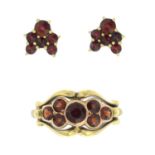 Garnet dress ring, stamped 14K, ring size N1/2, 3.9gms.