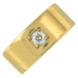 An early 20th century 18ct gold circular-cut diamond band ring.Estimated diamond weight 0.20ct,