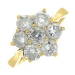 An 18ct gold brilliant-cut diamond cluster ring.Total diamond weight 2cts,