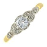 A diamond ring.Estimated total diamond weight 0.40ct,