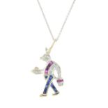 A diamond, ruby and sapphire novelty pendant,