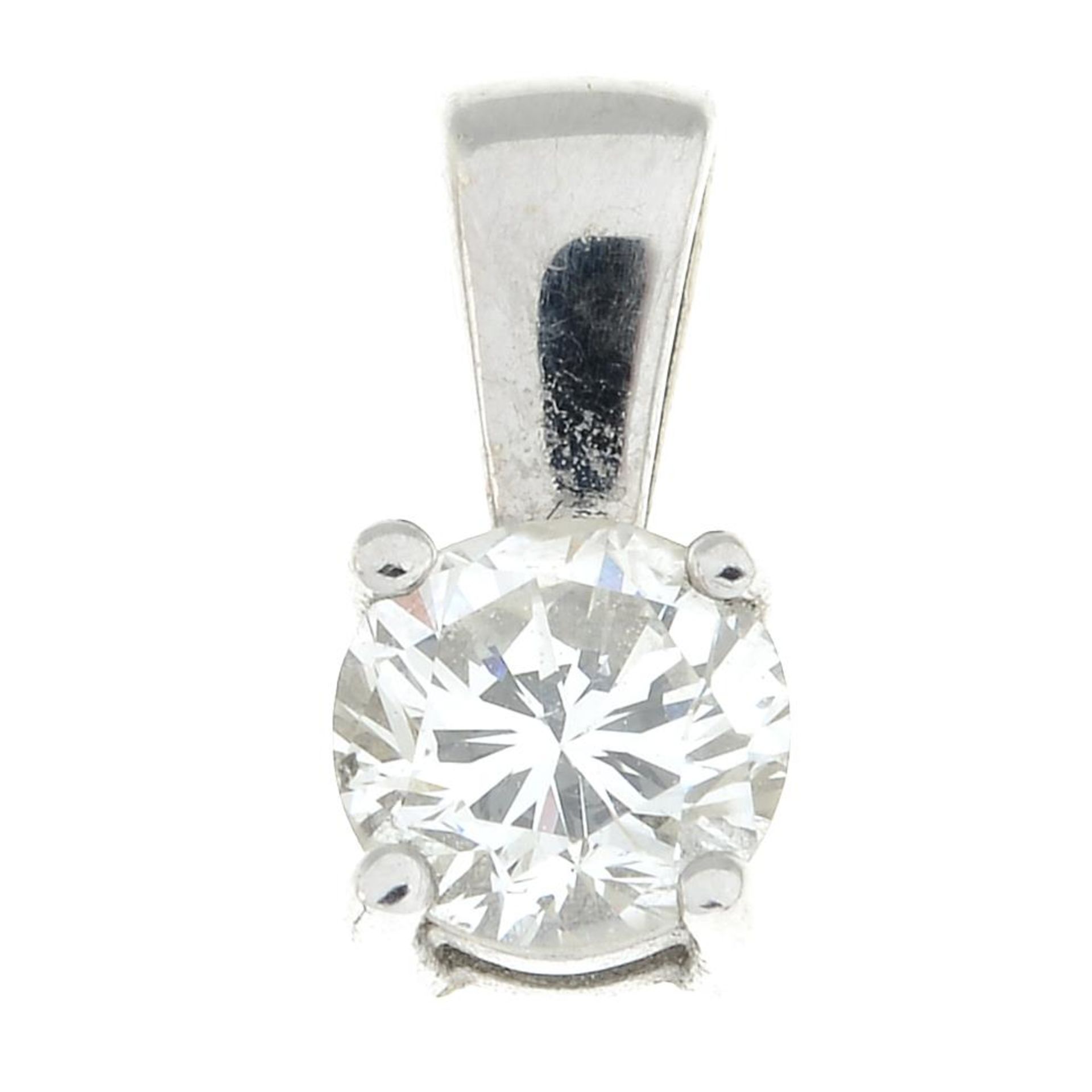 A 9ct gold diamond single-stone pendant.Estimated diamond weight 0.40ct, H-I colour, SI clarity.