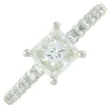 A platinum diamond ring.Estimated total diamond weight 0.90ct,