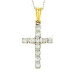 An 18ct gold diamond cross pendant, with 18ct gold chain.Estimated total diamond weight 0.40ct.
