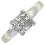 A square-shape diamond cluster ring.Total diamond weight 0.55ct.Ring size O1/2.