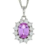 An 18ct gold pink sapphire and diamond pendant,