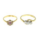 18ct gold diamond three-stone ring,